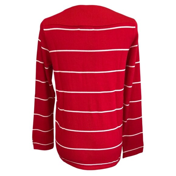 Chaps Red & White Striped Long Sleeve Cotton Modal Sweater M Nautical Style - Picture 3 of 8